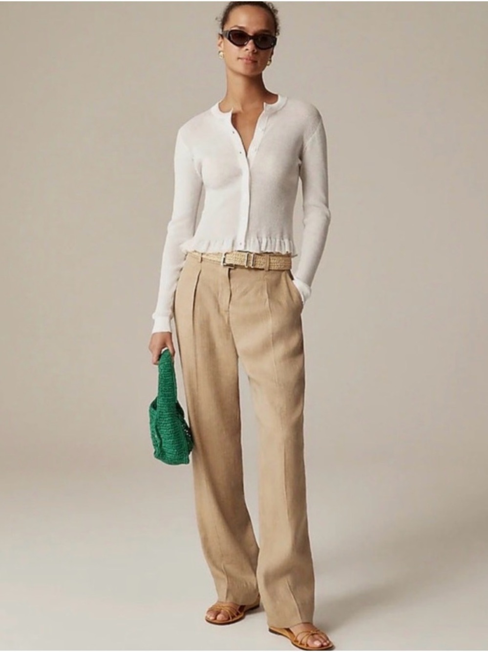J. Crew Portia Herringbone Linen Blend Pants in Honey Khaki